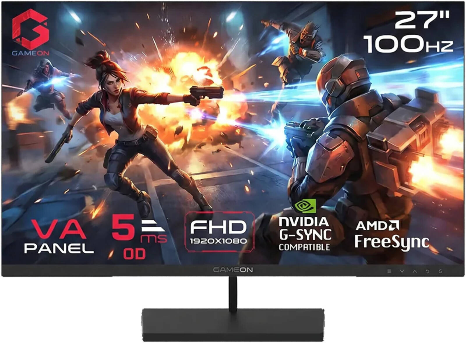 GAMEON Basic Series Gaming Monitor 27" FHD 1920 x 1080 VA Display 100Hz Refresh Rate 5ms Response Time Flicker-Free Low Blue Light Technology Built-in Dual Speakers - Black