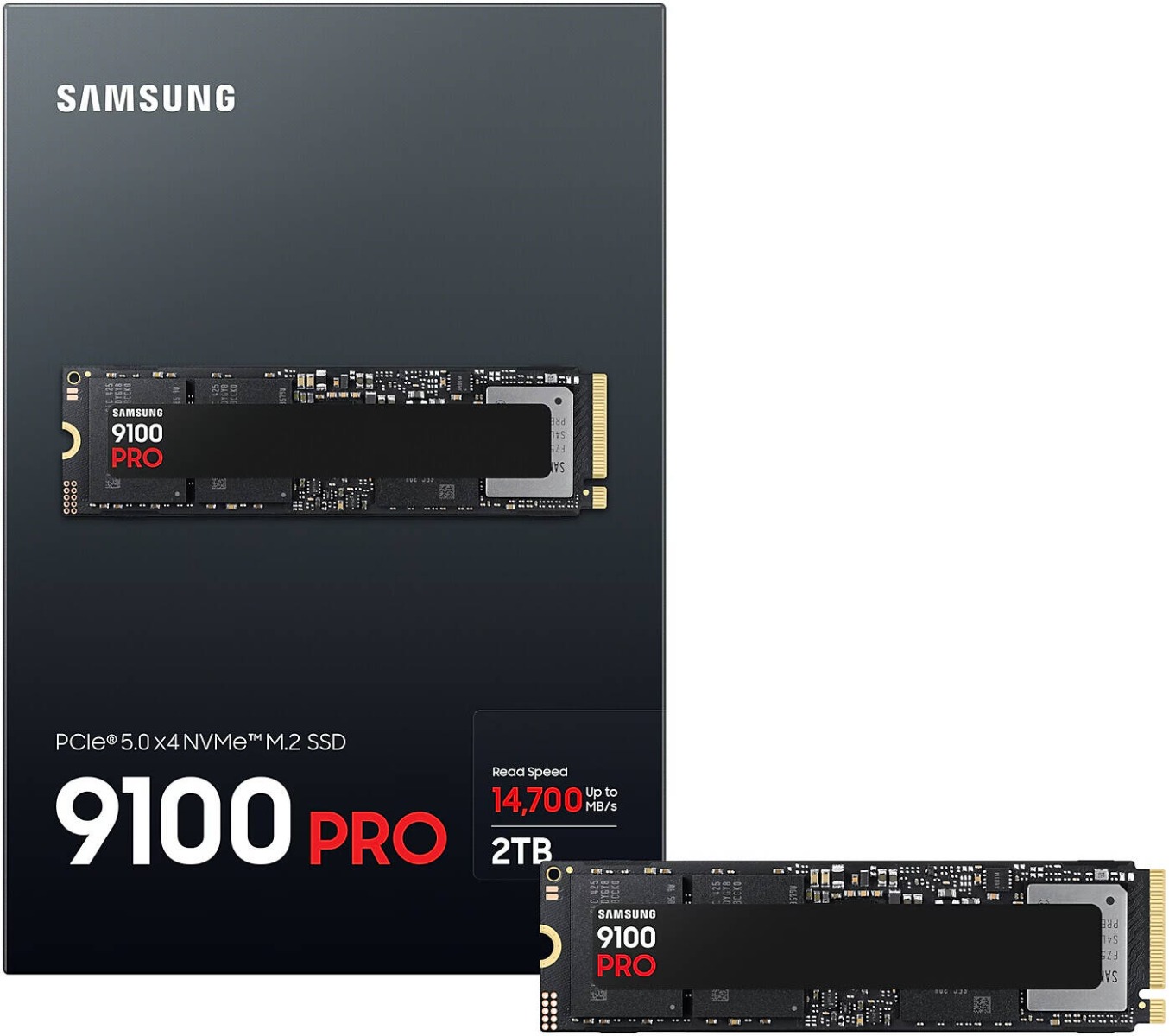 سامسونج 9100 برو بسعة 2 تيرابايت قرص صلب داخلي من نوع NVMe M.2 بتقنية PCIe الجيل الخامس عالي السرعة (قرص حالة صلبة داخلي) سرعة قراءة 14,800 وسرعة كتابة 13,400
