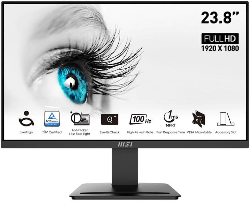 MSI Pro MP2412 Business & Productivity Monitor 23.8" VA 1920 x 1080 (FHD) Display 100Hz Refresh Rate 1ms (MPRT) Response Time HDM & DP Port