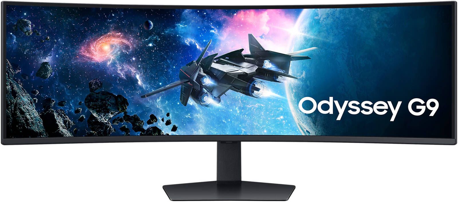 شاشة الألعاب Samsung Odyssey G9 G95C مقاس 49 بوصة مقاس 5120 × 1440 ووقت استجابة معدل التحديث 1 مللي ثانية، تقنية FreeSync Premium Pro، منفذ عرض منحني 1000R USB HDMI أسود