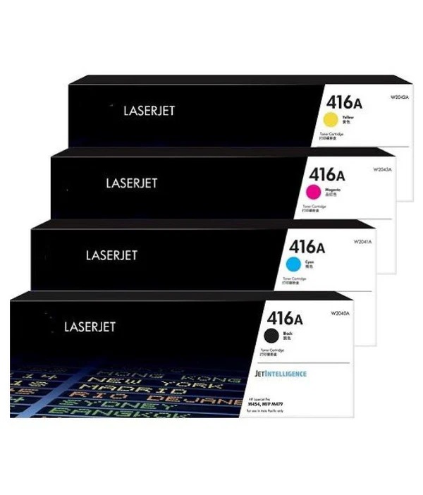 مجموعة كاملة HP 416A (أسود، سماوي، أصفر، أرجواني) خراطيش حبر ليزر أصلية