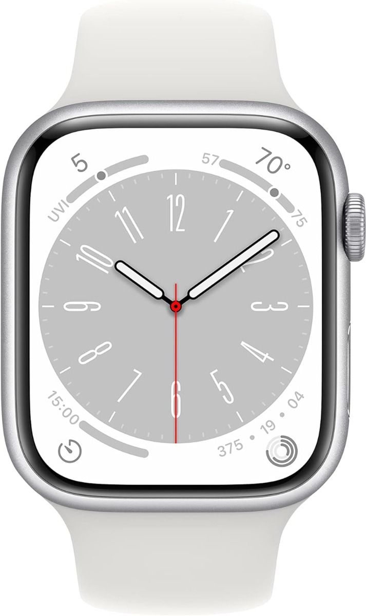 Apple Watch Series 8 GPS 45mm Silver Aluminum Case with White Sport Band S/M