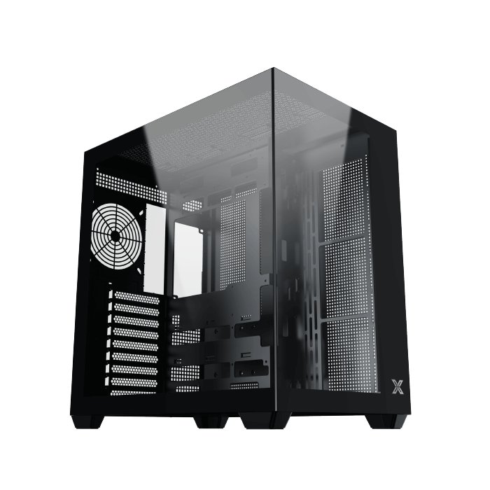 XIGMATEK Aqua V Air Black ATX Mid-Tower Case (EN48760) – Dual Tempered Glass Panels, USB-C + Dual USB 3.0, 7× ARGB Fans (6× H23A Reverse + 1× H23A), ARGB Remote Control Kit, Side & Top Radiator Support, Up to 380mm GPU