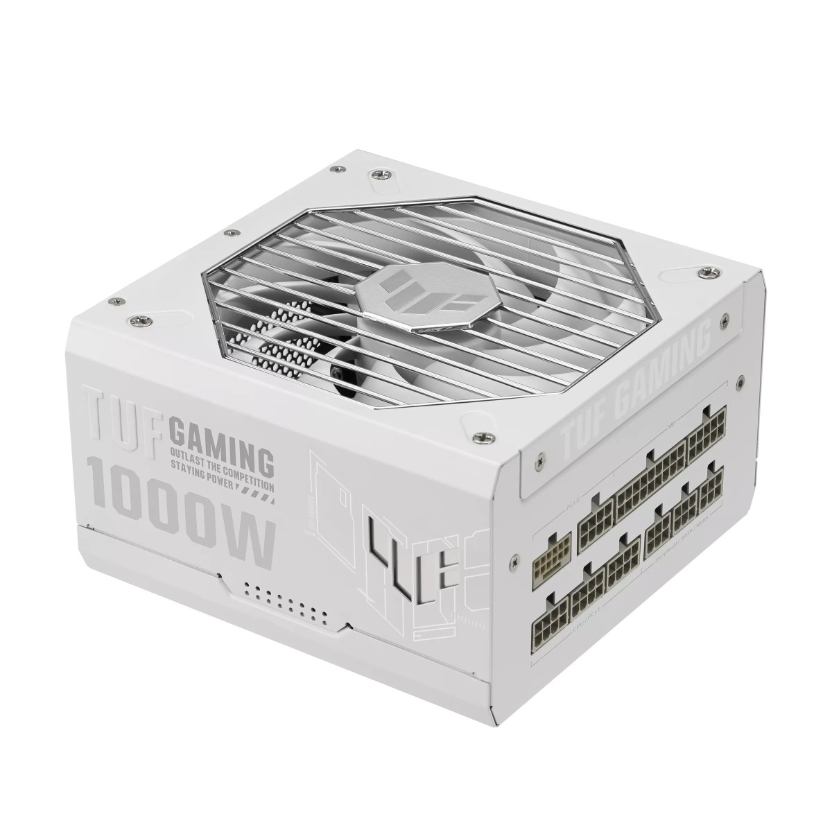 اسوس مزود طاقة  1000W TUF 80 PLUS GOLD-White,Dual ball fan bearings,protective PCB coating,Axial-tech fan design,Fully modular etched cable