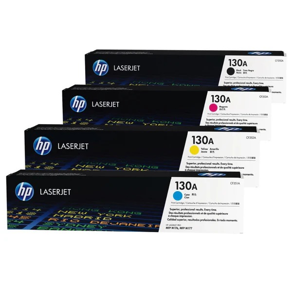 مجموعة كاملة من خراطيش الحبر HP 130A أصلية لطابعة ليزر (أسود، سماوي، أصفر، أرجواني)