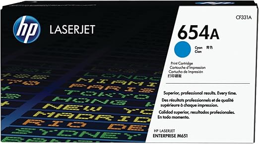HP 654A Cyan Original LaserJet Toner Cartridge, CF331A