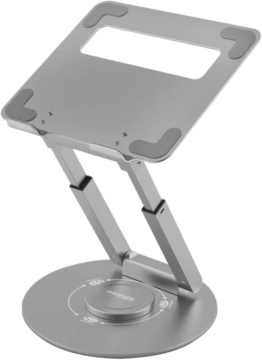 Promate DeskMate-6 Ergonomic Multi-Level Aluminium Laptop Stand Adjustable Height 360° Rotatable, Lightweight Portable Support for 10″–17″ Laptops