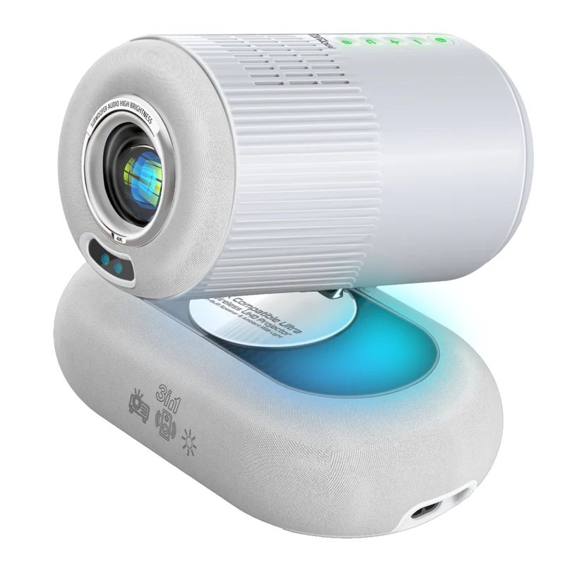 Promate Beamer-250R Smart LED Projector 250 ANSI Lumens HD Resolution WiFi Bluetooth Auto Keystone 180 Degree Rotation Built-in Apps Portable Home Theater Projector Black