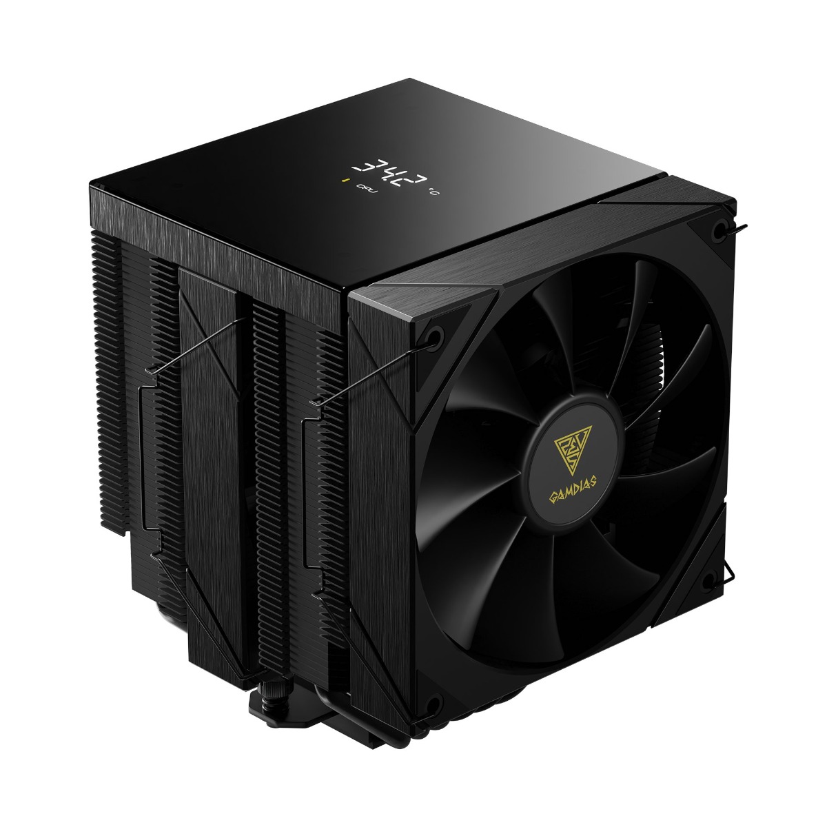 مبرد وحدة المعالجة المركزية GAMDIAS BOREAS P2-62D ذو البرجين، يحتوي على 6 أنابيب حرارية نحاسية، مروحتان 120 مم PWM، شاشة رقمية، متوافق مع برنامج ZEUS CAST، يدعم LGA 1851 و AM5
