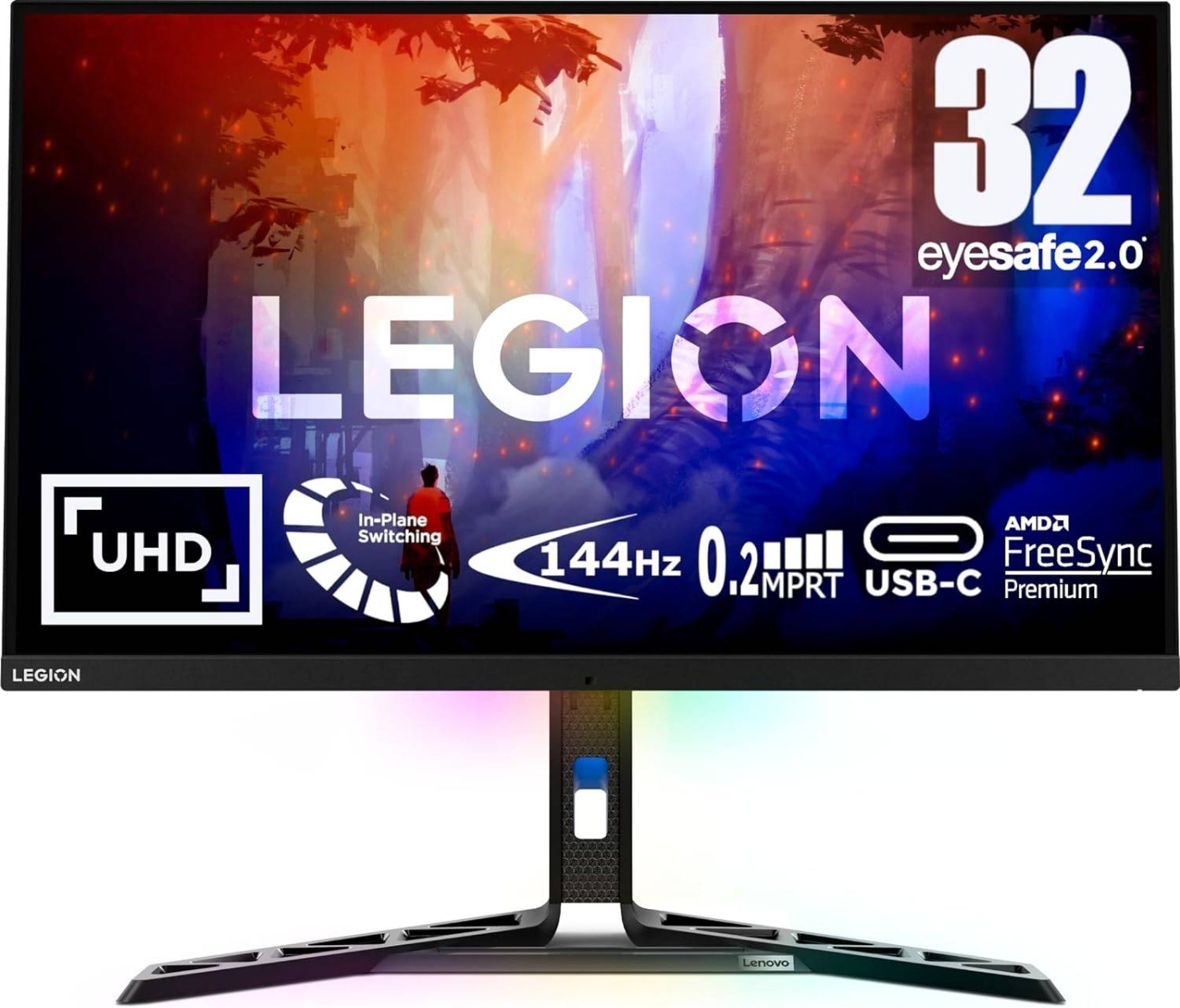 Lenovo Legion Y32p-30 Gaming Monitor Pro 4K  31.5" UHD 3840 x 2160 IPS Display 144Hz Refresh Rate 0.2ms (MPRT) Response Time 1 x USB-C + 2 x HDMI + 1 x Display Port USB Hub - Black