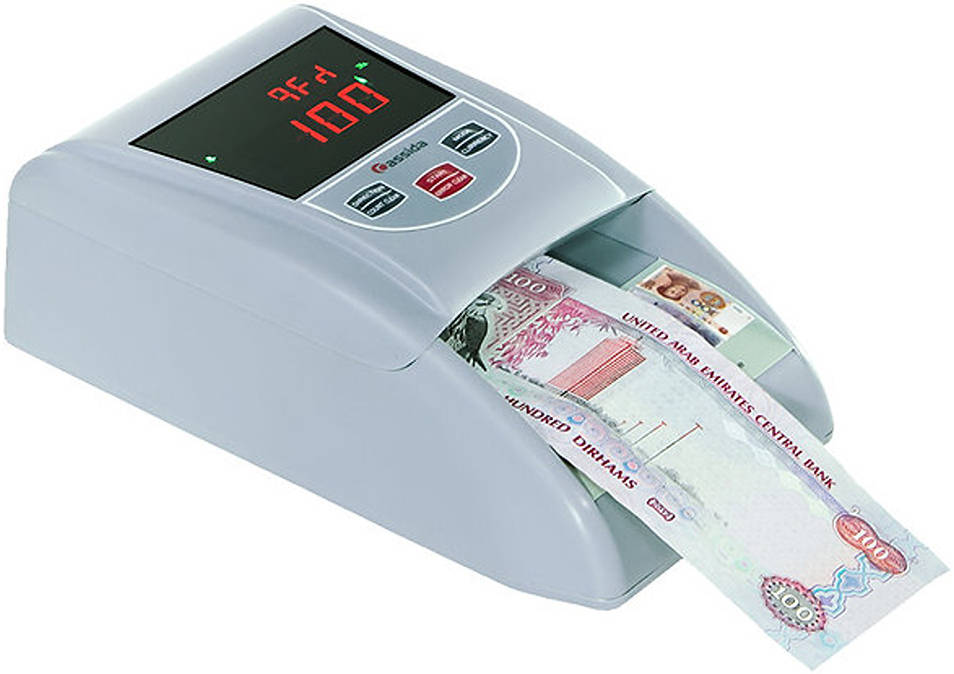 Cassida 3200 Automatic Multi-Currency Counterfeit Detector, 6-Currency Verification, UV MG IR SD MT Detection, LED Display, Rechargeable Battery, 120 Notes/min