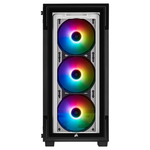 CORSAIR iCUE 220T RGB Airflow هيكل كمبيوتر ألعاب ميد تاور – باللون الأبيض، لوحة جانبية من الزجاج المقسّى، إضاءة ARGB ديناميكية، تصميم عالي التهوية، يدعم لوحات ATX / Micro-ATX / Mini-ITX