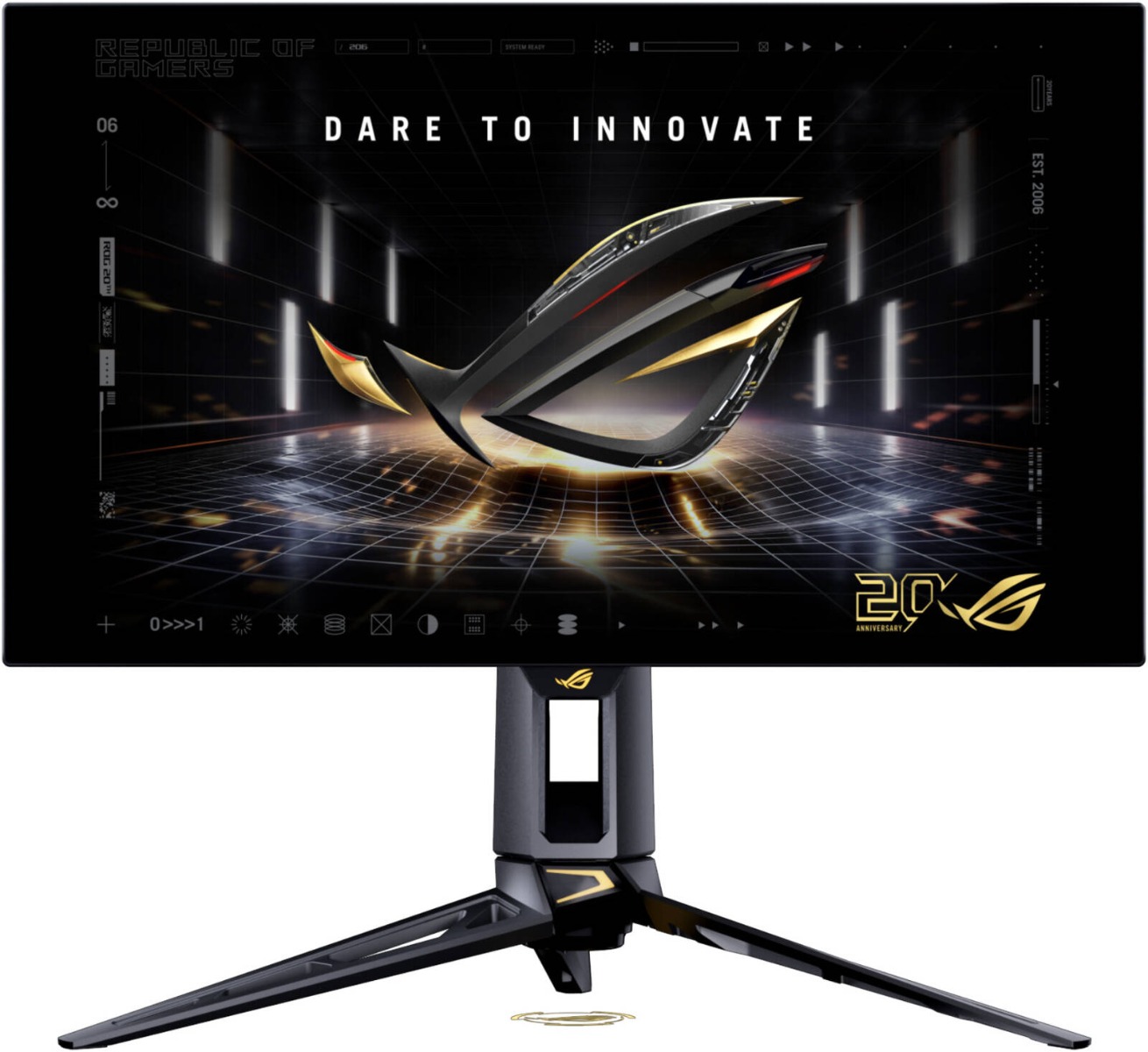 شاشة الألعاب ASUS ROG Swift OLED PG27AQWP-G Edition 20، مقاس 27 بوصة، QHD بدقة 2560 × 1440، شاشة WOLED، معدل تحديث 540 هرتز، زمن استجابة 0.03 مللي ثانية (GtG)، AMD FreeSync Premium Pro، NVIDIA G-SYNC، منفذا HDMI 2.1، أسود