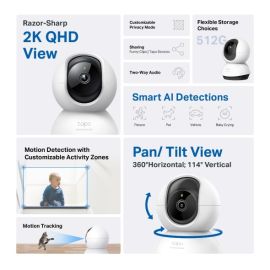 كاميرا الأمان المنزلية TP-Link Tapo C220 بتقنية الذكاء الاصطناعي مع خاصية بان/تيلت، اكتشاف الأشخاص والحيوانات الأليفة والمركبات، اكتشاف الأصوات غير الطبيعية، صوت ذو اتجاهين، تخزين مرن وتشغيل بدون استخدام اليدين.