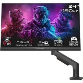 شاشة ألعاب GAMEON Midnight Pro X Series مقاس 24 بوصة FHD Fast IPS 1920 × 1080 بمعدل تحديث 190 هرتز ووقت استجابة 0.5 مللي ثانية وتقنية NVIDIA G-Sync وAMD FreeSync، لون أسود