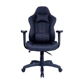 كرسي ألعاب Cooler Master Caliber E1 برافعة غاز من الفئة 4، جلد PU مثقّب، مسند رأس مريح ووسادة دعم قطني، إمالة من 90 إلى 135 درجة، حمولة قصوى 120 كغ، باللون الأسود.