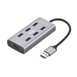 موزع USB من سبائك الألومنيوم Promate EZHub-7 - 7 منافذ USB 3.0، محول USB-C، معدل نقل بيانات 5 جيجابت في الثانية، شحن وبيانات
