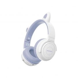 Promate Panda KidSafe Wireless Headphones, 93 dB Safe Volume, Bluetooth v5.0, 40 h Battery, LED Cat Ears, MicroSD & AUX Modes- Lilac