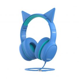 Promate Simba Over-Ear Hi-Definition SafeAudio Kids Wired Headset 40 mm Drivers, 85 dB Volume Limiter, Detachable Cat Ears, Foldable Design Aqua