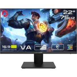شاشة ألعاب GAMEON Basic Series مقاس 22 بوصة FHD VA Panel 1920x1080 بمعدل تحديث 75 هرتز ووقت استجابة 2 مللي ثانية وحامل ثابت وHDR وضوء أزرق منخفض، لون أسود