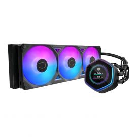 مبرد سائل لوحدة المعالجة المركزية كولر ماستر ماستر ليكويد أتموس II 360 LCD بتبريد مائي AIO، شاشة LCD مقاس 2.1 بوصة، دقة 480×480 بمعدل تحديث 60 هرتز، مراوح سيكل فلو إيدج ARGB، مضخة مزدوجة الغرفة، يدعم Intel LGA 1851 و1700 وAMD AM5 وAM4، أسود
