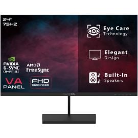 شاشة ألعاب GAMEON Basic Series مقاس 23.8 بوصة FHD VA GB24F75 بدقة 1920 × 1080 ومعدل تحديث 75 هرتز ووقت استجابة 5 مللي ثانية ومنفذ HDMI 1.4 ومكبرات صوت مدمجة باللون الأسود