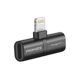 Promate iHinge-LT Lightning Audio & Charging Adapter – Pass-Through 12 W Fast Charging, 24-bit 48 kHz DAC Audio,  Ergonomic Design, Ultra-Slim, Plug-and-Play – Black