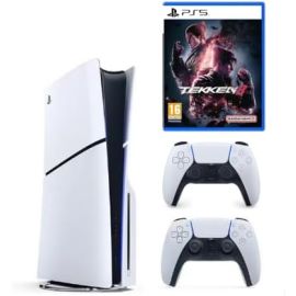 سوني بلاي ستيشن 5 ديسك سليم مع وحدة تحكم Dualsense إضافية باللون الأبيض وTekken 8 PS5 - الإصدار الدولي