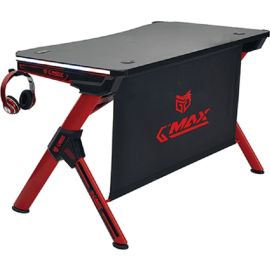 G-MAX GMT-8003B Gaming Table – 1200×660 mm Carbon-Fiber Textured MDF, Iron‐Pipe Frame, Integrated RGB LED Lighting – Black