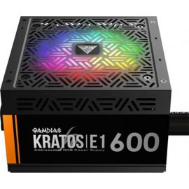 GAMDIAS KRATOS E1-600 RGB 2024 PSU – 600W ATX12V v2.4, 80% Efficiency, Addressable RGB Lighting, 30 Effects, 5V 3-Pin Sync