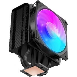 مبرد المعالج الهوائي Cooler Master Hyper 212 3DHP باللون الأسود مع إضاءة ARGB، تقنية 3DHP المملوكة، أنبوبان حراريان مع زعانف ألومنيوم، مروحة Mobius 120 ARGB PWM، تدفق هواء 63.1 CFM، مستوى ضوضاء 22.6 dBA، متوافق مع Intel LGA 1851 و1700 وAMD AM5 وAM4، باللو