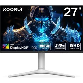 KOORUI Gaming Monitor GN10 27 inch WQHD 2560 x 1440 Refresh Rate 240Hz response time 1 ms  Mini-LED Display HDR 1000, Tilt Pivot Swivel Height Adjustable DP HDMI White Grey