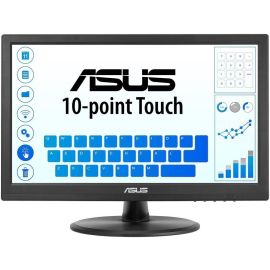 شاشة أسوس VT168HR تعمل باللمس مقاس 16 بوصة بدقة 1366 × 768 ومعدل تحديث 60 هرتز ووقت استجابة 5 مللي ثانية وألوان عرض 262 ألف لون ولوحة TN ومنفذ HDMI/VGA باللون الأسود