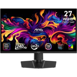 شاشة ألعاب إم إس آي MAG 273QP مقاس 27 بوصة WQHD QD-OLED X24، دقة 2560 × 1440، معدل تحديث 240 هرتز، وقت استجابة 0.03 مللي ثانية (GtG)، تقنية Adaptive-Sync، شاشة ملونة 1.07b، منفذا HDMI 2.1 أسود