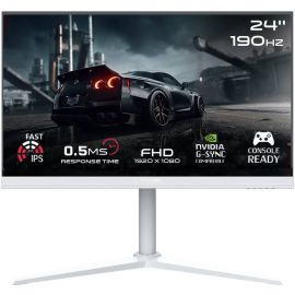 شاشة GAMEON Artic Pro Gaming Monitor Series 24 بوصة FHD Fast IPS 1920 × 1080 معدل تحديث 190 هرتز وقت استجابة 0.5 مللي ثانية وتقنية NVIDIA G-Sync وAMD FreeSync، لون أبيض