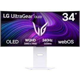 LG UltraGear 34GX90SA-W 34" OLED Curved Gaming Monitor – WQHD 3440x1440, 240Hz, 0.03ms GtG, NVIDIA G-SYNC & AMD FreeSync Premium, DisplayHDR True Black 400, USB-C 65W PD, webOS Smart Features