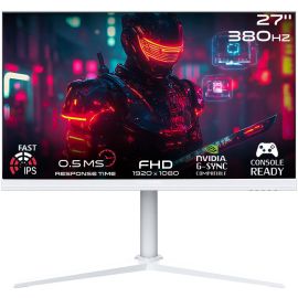 شاشة ألعاب GAMEON Artic Pro Series مقاس 27 بوصة FHD سريعة IPS بدقة 1920 × 1080 ومعدل تحديث 380 هرتز ووقت استجابة 0.5 مللي ثانية وتقنية NVIDIA G-Sync وAMD FreeSync، لون أبيض