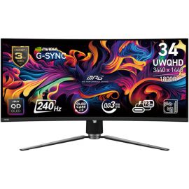 MSI MPG 341CQPX Curved Gaming Monitor 34 inch QD‑OLED UWQHD Display 240 Hz Refresh Rate 0.03 ms Response Time HDR True Black 400 USB‑C 98 W PD G‑SYNC Compatible and Adaptive‑Sync Black