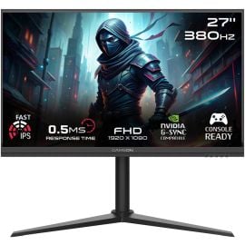 شاشات ألعاب GAMEON Midnight Pro Series مقاس 27 بوصة FHD سريعة IPS بدقة 1920 × 1080 ومعدل تحديث 380 هرتز ووقت استجابة 0.5 مللي ثانية وتقنية NVIDIA G-Sync وAMD FreeSync، لون أسود