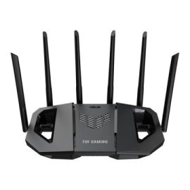 موجه ASUS TUF Gaming BE6500 بنظام WiFi 7 مزدوج النطاق (802.11be)، قابل للتوسيع، مع 4 منافذ 2.5GbE، دعم AiMesh، تحويل المنافذ بثلاث خطوات، والتحكم الذكي في المنزل.