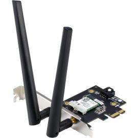 ASUS AX1800 ثنائي النطاق PCI-E WiFi 6 (802.11ax) مع Bluetooth 5.2، أمان WPA3، وتقنيات OFDMA و MU-MIMO.