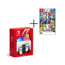 Nintendo Switch OLED Console Black & White Joy Con + Super smash bros