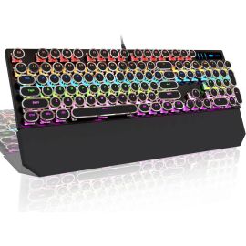 MAGEGEE MK-STORM Wired Mechanical Gaming Keyboard, Retro Black Design with Detachable Wrist Pad, Blue Clicky Switch, RGB Backlight, Compact Layout, ENG/ARB