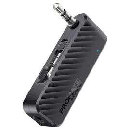 Promate AirLink-BT Compact AUX-to-Bluetooth v5.3 Transmitter – Dual 3.5 mm Jacks, 10h Playback (200 mAh Battery), Foldable AUX Plug for In-Flight Use – Black