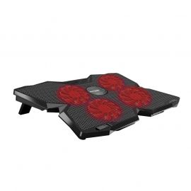 Promate AirBase-3 Height Adjustable Ergonomic Laptop Cooling Pad with 4 High-Speed Silent Fans Dual USB Ports LED Brightness Supports Laptops up to 17"