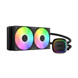 GAMDIAS AURA GL240 V2 ARGB 240mm Liquid CPU Cooler, Full Copper Base, 12-slot 10-pole Pump Motor, 2×120mm PWM Hydro Fans (800–1800 RPM), LGA1700 & AM5 Ready, Rotatable Pump Head, Black