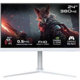 شاشة ألعاب GAMEON Artic Pro Series مقاس 24 بوصة FHD سريعة IPS بدقة 1920 × 1080 ومعدل تحديث 380 هرتز ووقت استجابة 0.5 مللي ثانية وتقنية NVIDIA G-Sync وAMD FreeSync، لون أبيض