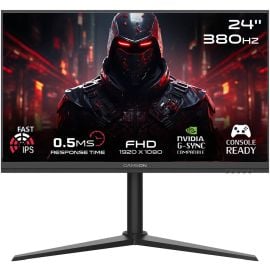 شاشة ألعاب GAMEON Midnight Pro Series مقاس 24 بوصة FHD سريعة IPS بدقة 1920 × 1080 ومعدل تحديث 380 هرتز ووقت استجابة 0.5 مللي ثانية وتقنية NVIDIA G-Sync وAMD FreeSync، لون أسود