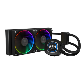 GAMDIAS CHIONE M4-240 Black AIO Liquid Cooler – 240mm Dual 120mm ARGB Fans, 2.1" LCD Display Block, PWM Pump up to 5400 RPM, Universal Socket Support