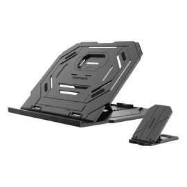 Promate LPROCOOLER-1SIEEK 10-Level Foldable 360° Rotating Laptop Cooling Stand – Ergonomic Adjustable Aluminum Riser with Silent Fan, Dual USB Ports, and Anti-Slip Design